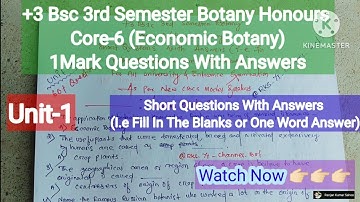 +3 Bsc 3rd Semester Botany Core-6 1Mark Questions (Fill in The Blanks/One Word) & Answers | Unit-1 |