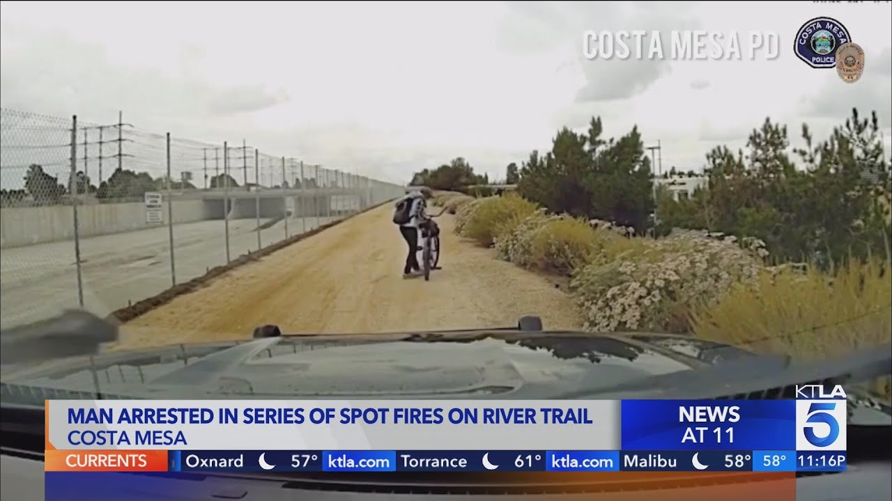 Man arrested in series of spot fires on Costa Mesa river trail - YouTube