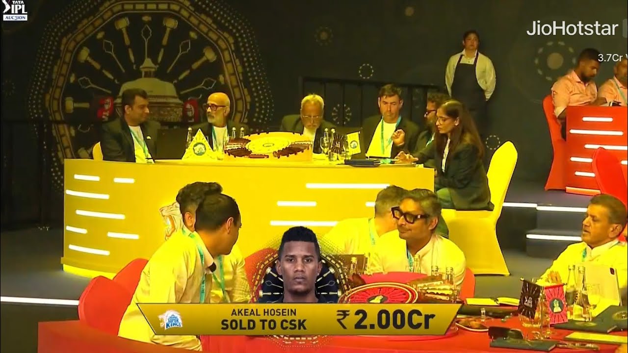 Akeal Hosein Sold To CSK 🔥 IPL 2026 Auction Live 