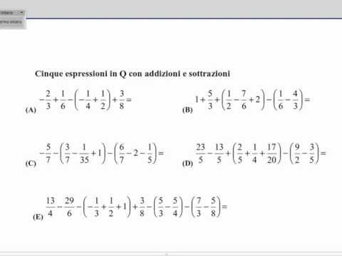 Numeri razionali (Q) Espressioni addizioni sottrazioni ...
