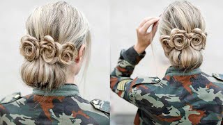 Easy Low Bun with Flower Accents - DIY Tutorial