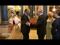 The prince of wales and the duchess of cornwall greet the king and queen of swaziland