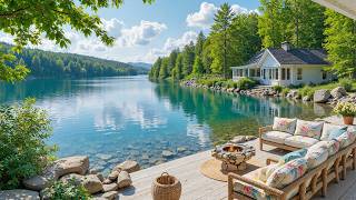 Soothing Piano Music & Fireplace for Studying 🌿 Summer Morning at Lakeside Porch for Mindful Focus