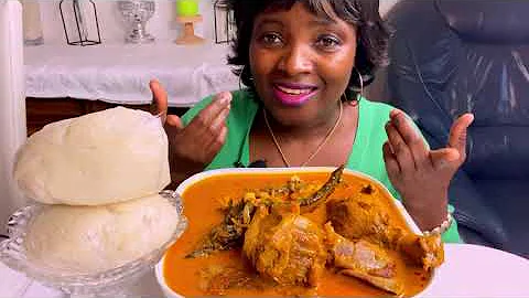 African food Turkey +smoked mackerel +cow skin ogbono soup with Fufu mukbang/eating show no talking
