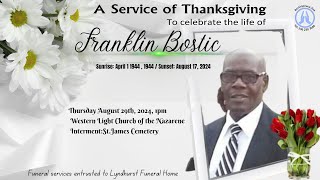 Live stream of funeral service for Franklin Bostic