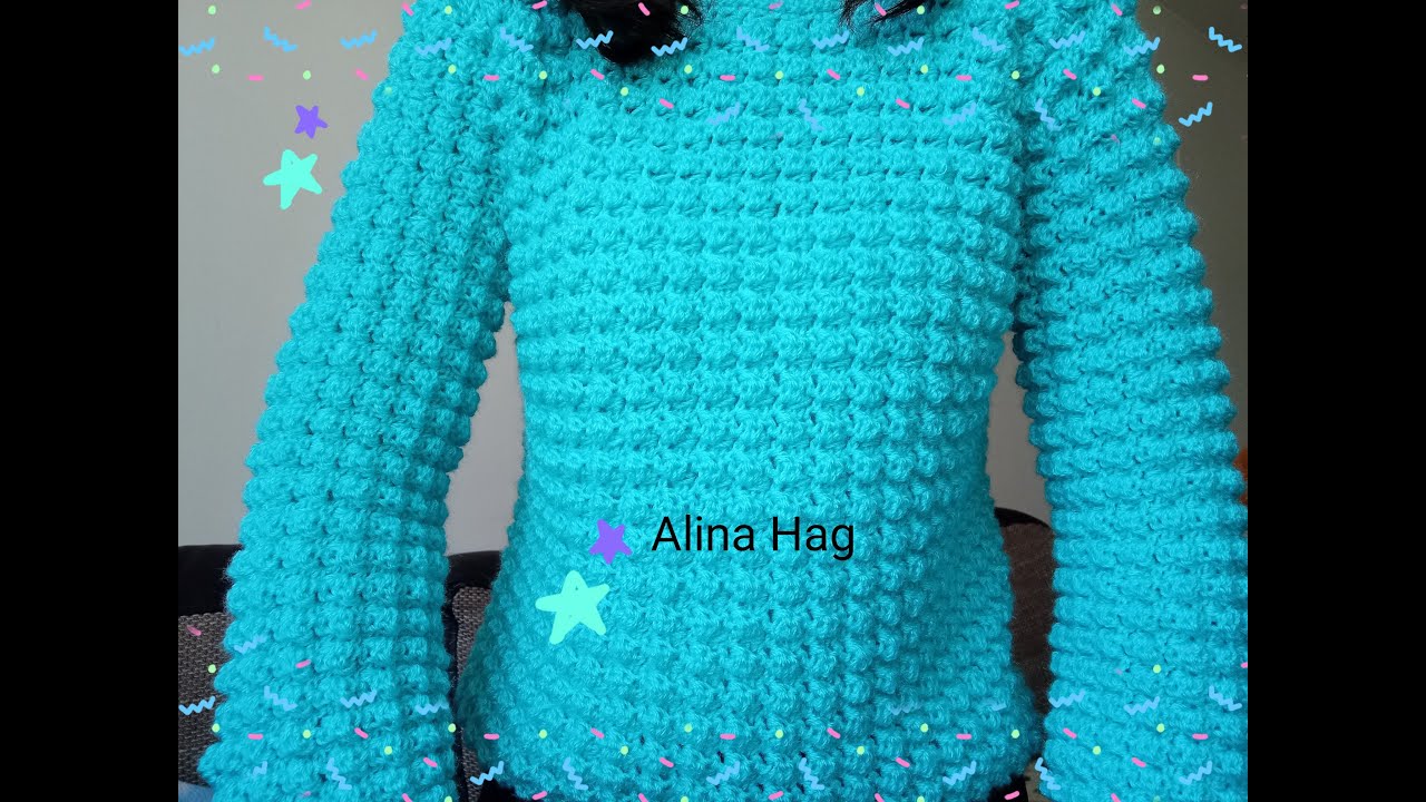 pulover Turquoise (tutorial fulger)/crochet easy sweater/ pull au crochet/ свитер крючком
