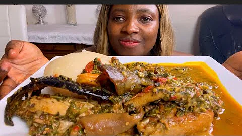 Asmr Mukbang Turkey +cow skin okra soup with Fufu (speed eating) eating show
