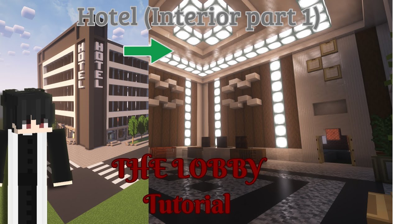 Minecraft Hotel build Tutorial | THE LOBBY | Interior part 1 - YouTube