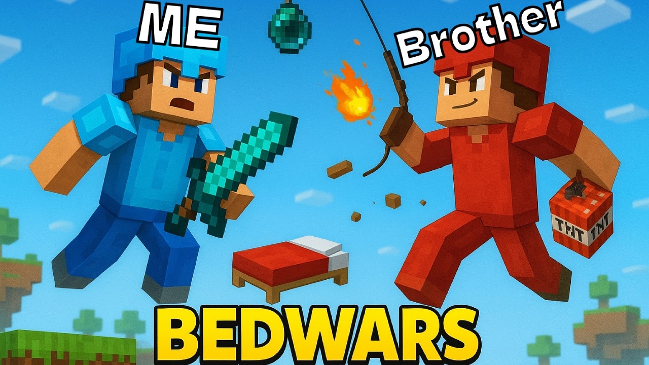 Playing Minecraft bedwars with my brother (ending, funny) #gaming # ...