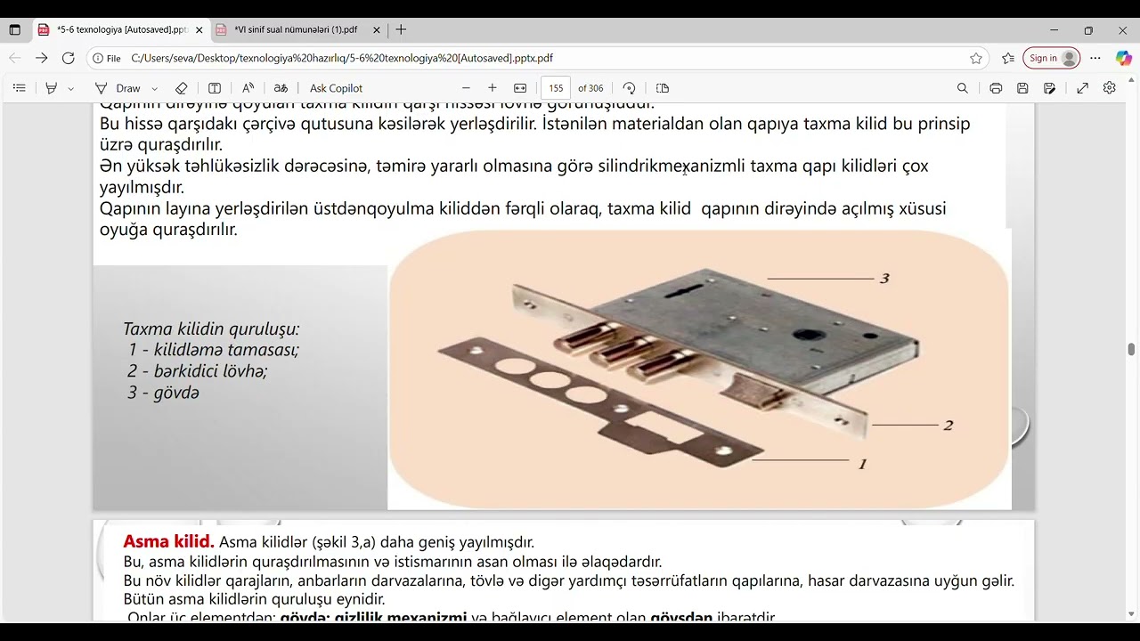 6 Texnologiya Mövzu 4. QAPI KİLİDLƏRİNİN NÖVLƏRİ, QURULUŞU VƏ QURAŞDIRILMASI