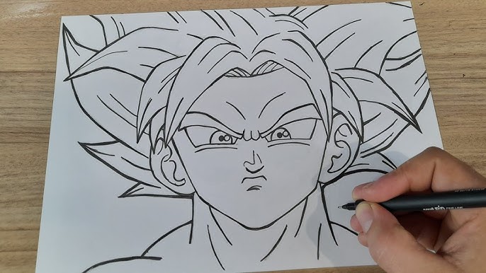 Galera fiz mais um desenho Goku Super Sayajin 4 ksksks pintei na escola qnd  acabei a prova