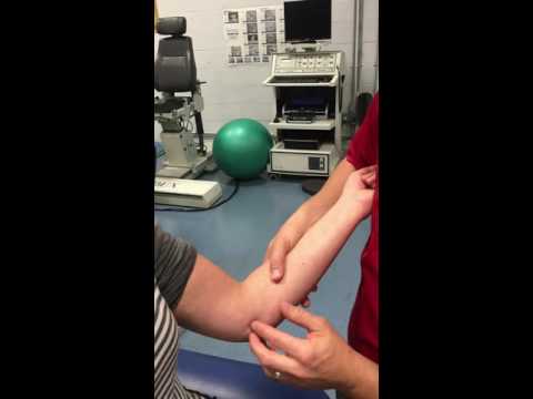 Palpation medial elbow, ulnar nerve and UCL