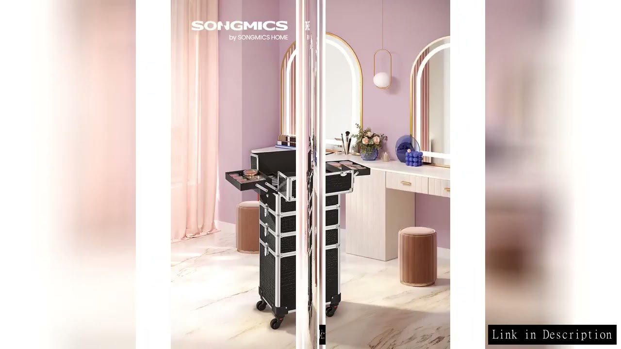 SONGMICS 4-in-1 Professional Makeup Case, Travelling Beauty Trolley, Cosmetic Trolley for Hairdresse