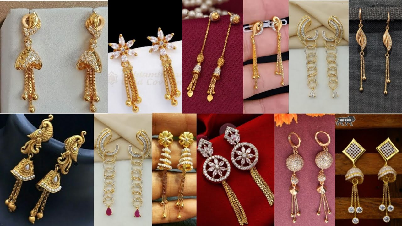 New Gold Long Earrings Design/Daily Wear Gold Earrings Design collection  / Light weight earrings