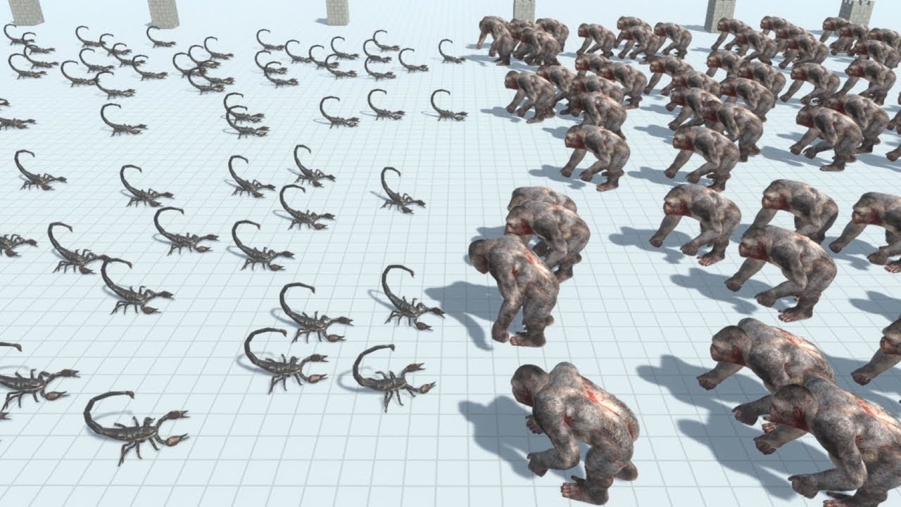 100 Scorpion Army vs 100 Mutant Primates Ape Army ARBS Animal Revolt Battle Simulator