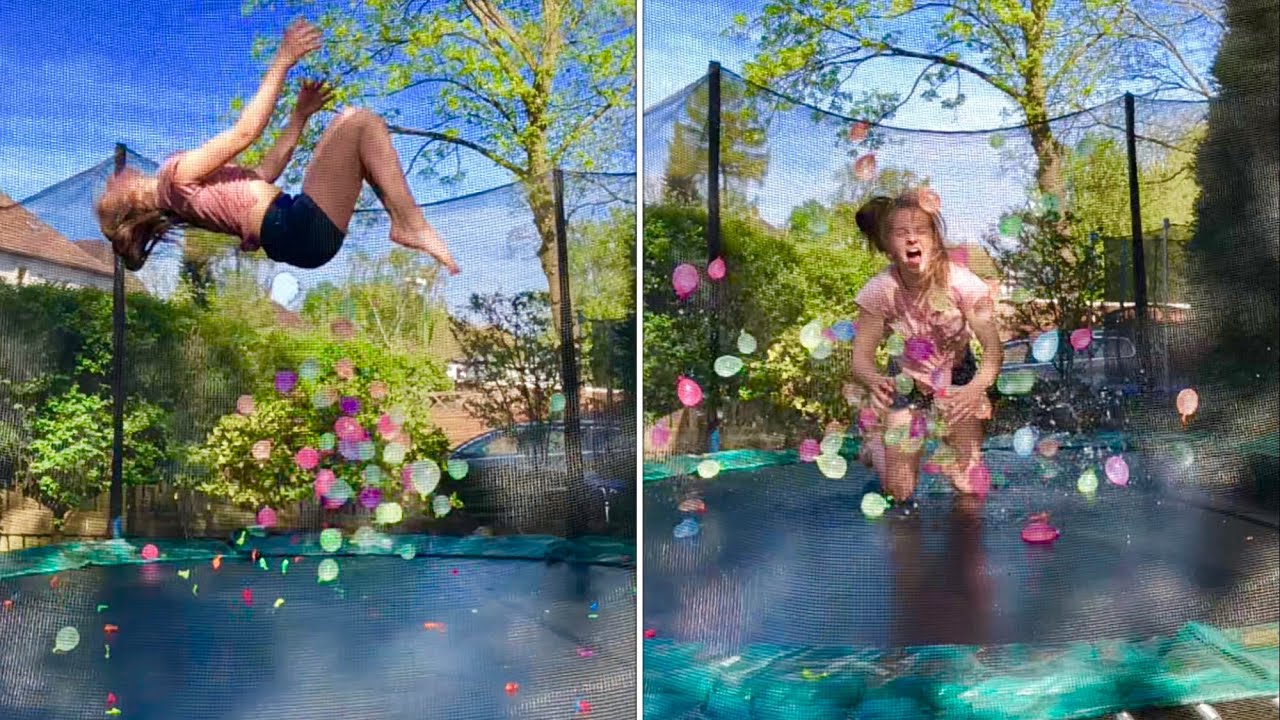Water Gymnastics 💦 Trampolin turnen mit Wasserbomben 🤣 - YouTube