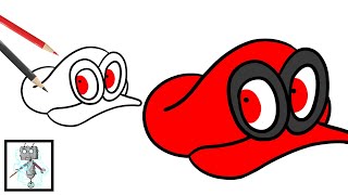How To Draw Cappy From Super Mario Odyssey 😀 Step by Step - Easy For Kids