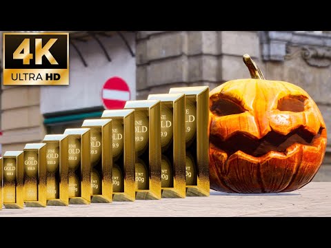 Domino simulation smash a giant pumpkin!!! Halloween