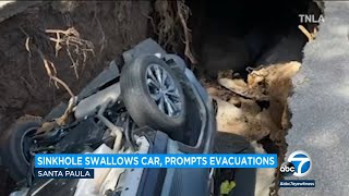 Sinkhole in Santa Paula swallows car, prompts evacuations