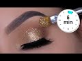 5 MINUTE EASY Sparkly Golden Eye Makeup | Holiday Glitter Eyes