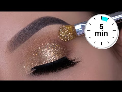 5 MINUTE EASY Sparkly Golden Eye Makeup | Holiday Glitter Eyes