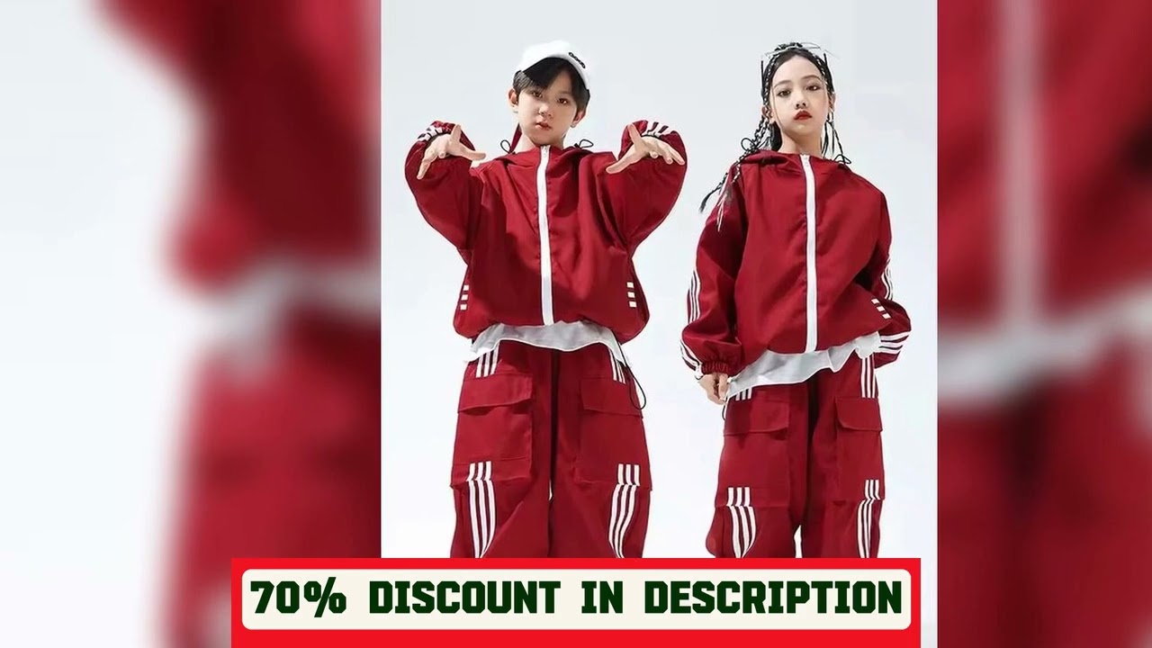 A must-have product! Hip Hop Girls Hooded Bomber Jacket Cargo Sport Pants Boys Street Dance Coat S