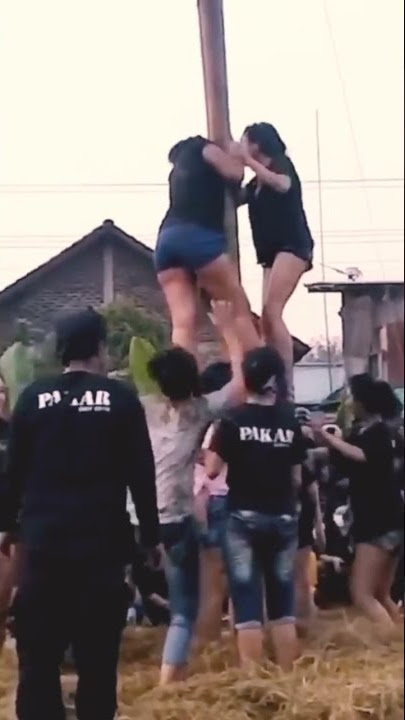 cewek cantik lomba panjat pinang