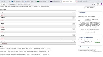 CODEFORCES 734A -Anton and Danik