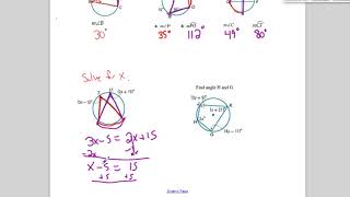 U9 HW3 Video Inscribed Angles and Intercepted Arcs