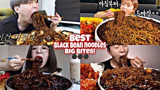 BEST BLACK BEAN NOODLES ( Jjaiangmyeon ) MUKBANG!⚫😱😵🤯