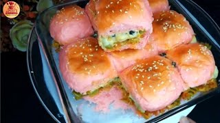 how to make cheesy chicken sliders with homemade colourful buns by Arooj&#39;s Kitchen