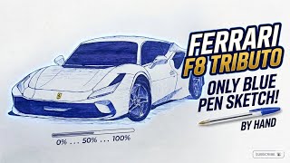 Drew a Ferrari F8 Tributo with ONLY a Blue Pen!