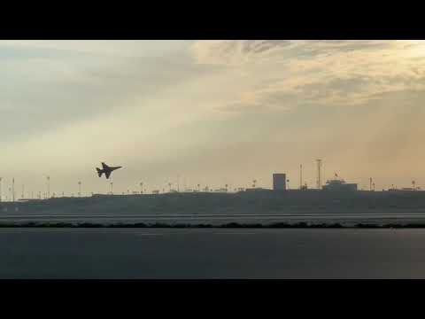 Stunning display by Lockheed Martin F-16 Block 70, with beautiful background sky, Sakhir Air Base