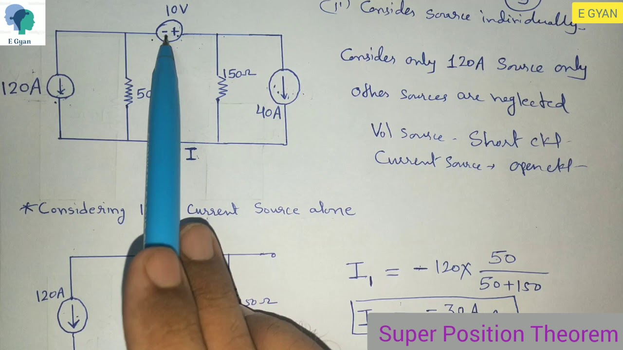 Super Position Theorem example 1 : superposition theorem problem 1 ...