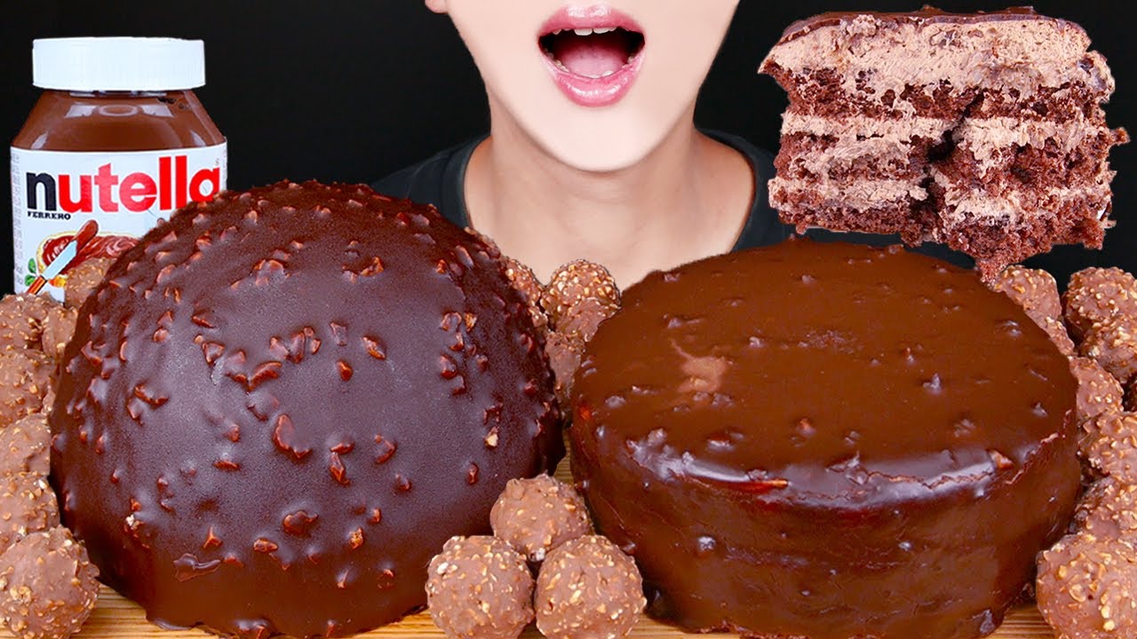 ASMR FERRERO ROCHER CHOCOLATE CAKE PARTY NUTELLA DESSERT MUKBANG 초콜릿 케이크 먹방 アイスクリーム 咀嚼音EATING SOUNDS