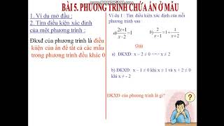 TOÁN 8 BÀI 5 PHƯƠNG TRÌNH CHỨA ẨN Ở MẪU