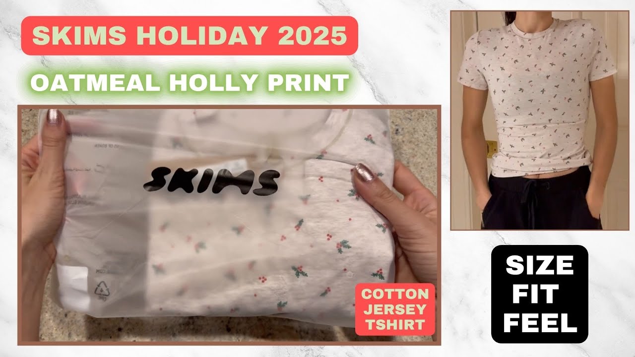 🎄 SKIMS Holiday 2025 | Обзор и примерка футболки из хлопкового джерси Oatmeal Holly | Обзор разме...