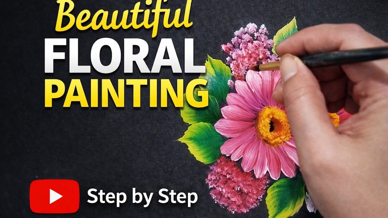 Beautiful Pink Flower Painting 🌸Easy Step-by-Step Tutorial”