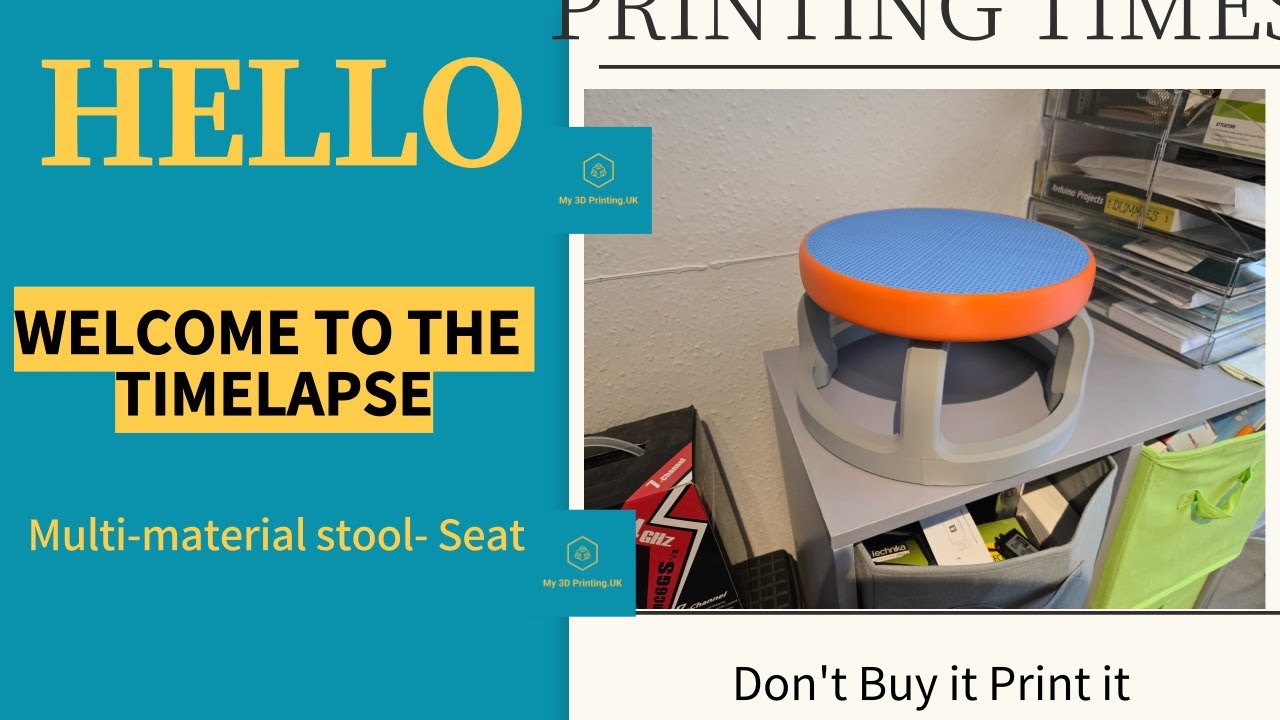 3D Printed multi-material Stool  Seat. Printed on Bambu H2D