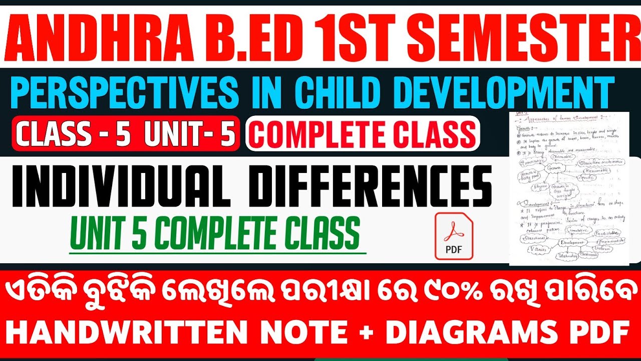 Andhra Pradesh B.Ed 1st Semester | Perspective in Child Development Unit 5 | Individual Differences 