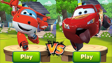 Tag with Lightning McQueen vs Super Wings Jett Run - All Characters Unlocked Run Gameplay