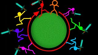 Stickman vs Minecraft Animation ROUND GRASS BLOCK SURVIVAL / Animation vs Minecraft Cartoon