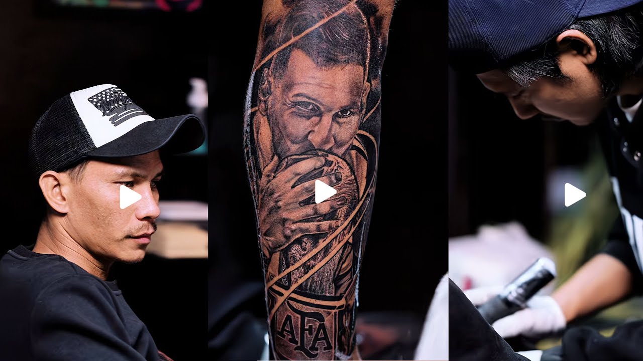 Realistic Messi Portrait Tattoo on Leg 🐐 | Hyper-Realism Tattoo Art