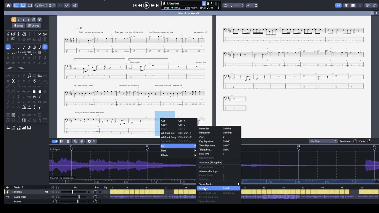 Guitar Pro Multi-bar rests