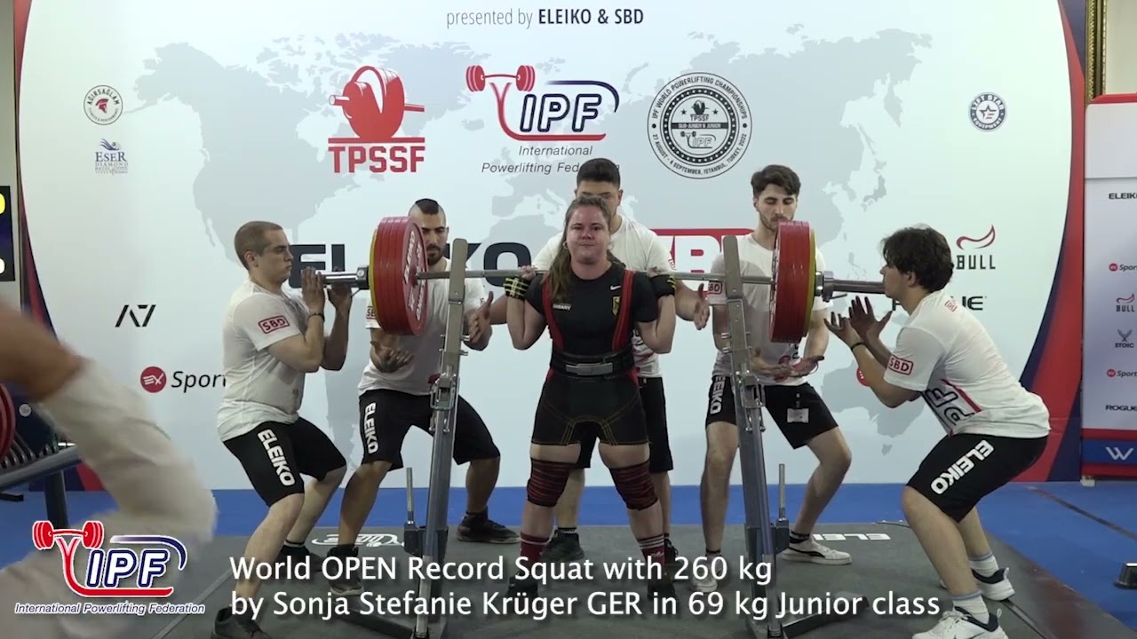 World OPEN Record Squat with 260 kg by Sonja Stefanie Krüger GER in 69