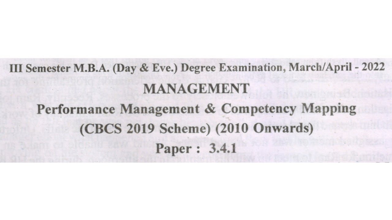 Performance Management and Competency Mapping 2022 Question Paper | MBA ...