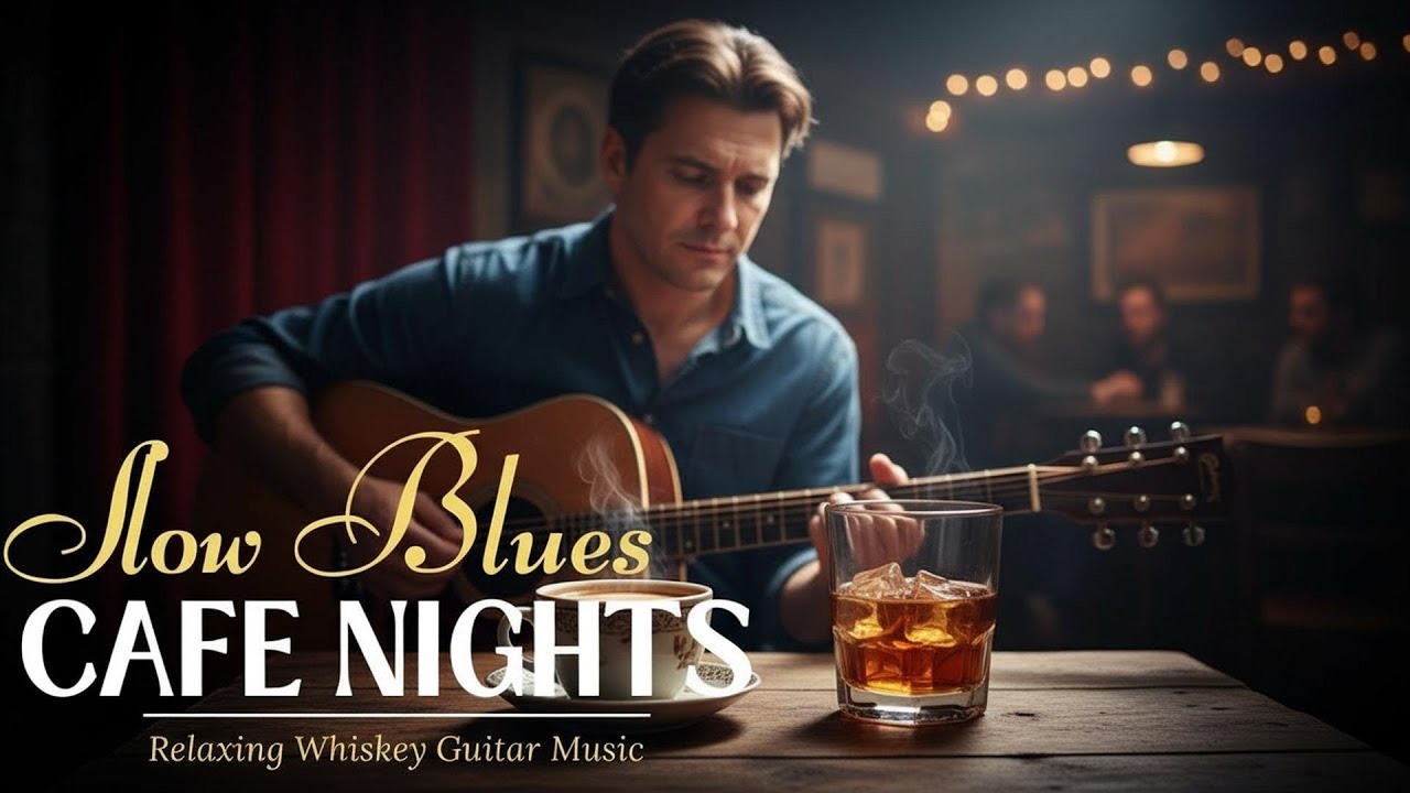Slow Blues Cafe Nights with Whiskey Vibes, Smooth Guitar Melodies, Late Night Chill & Cozy Jazz