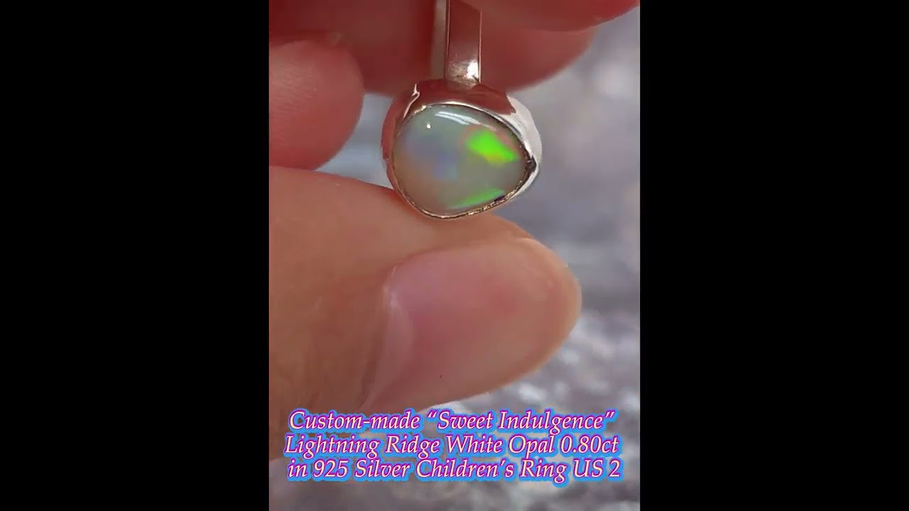 Custom-made “Sweet Indulgence” Lightning Ridge White Opal 0.80ct in 925 Silver Children’s Ring US 2