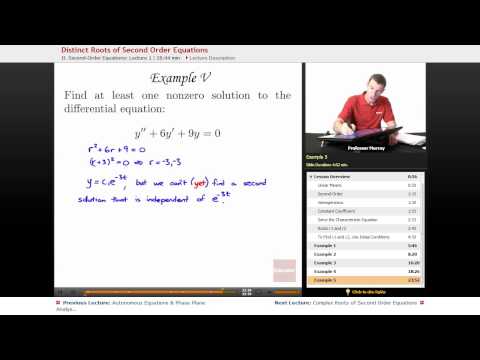 "Distinct Roots of Second Order Equations" | Differential Equations with Educator.com