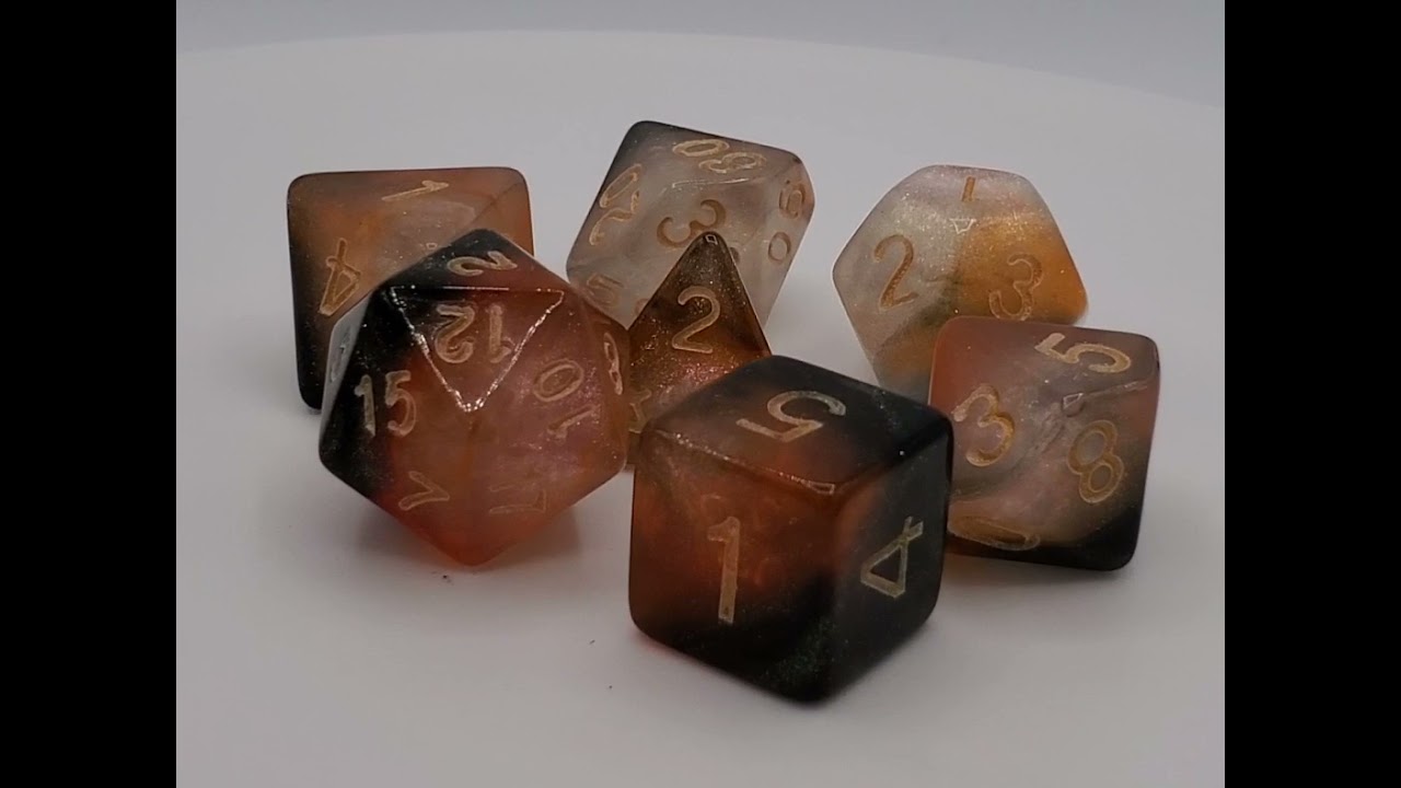 Old School 7 Piece DnD RPG Dice Set: Galaxy - Black, Orange & Ivory